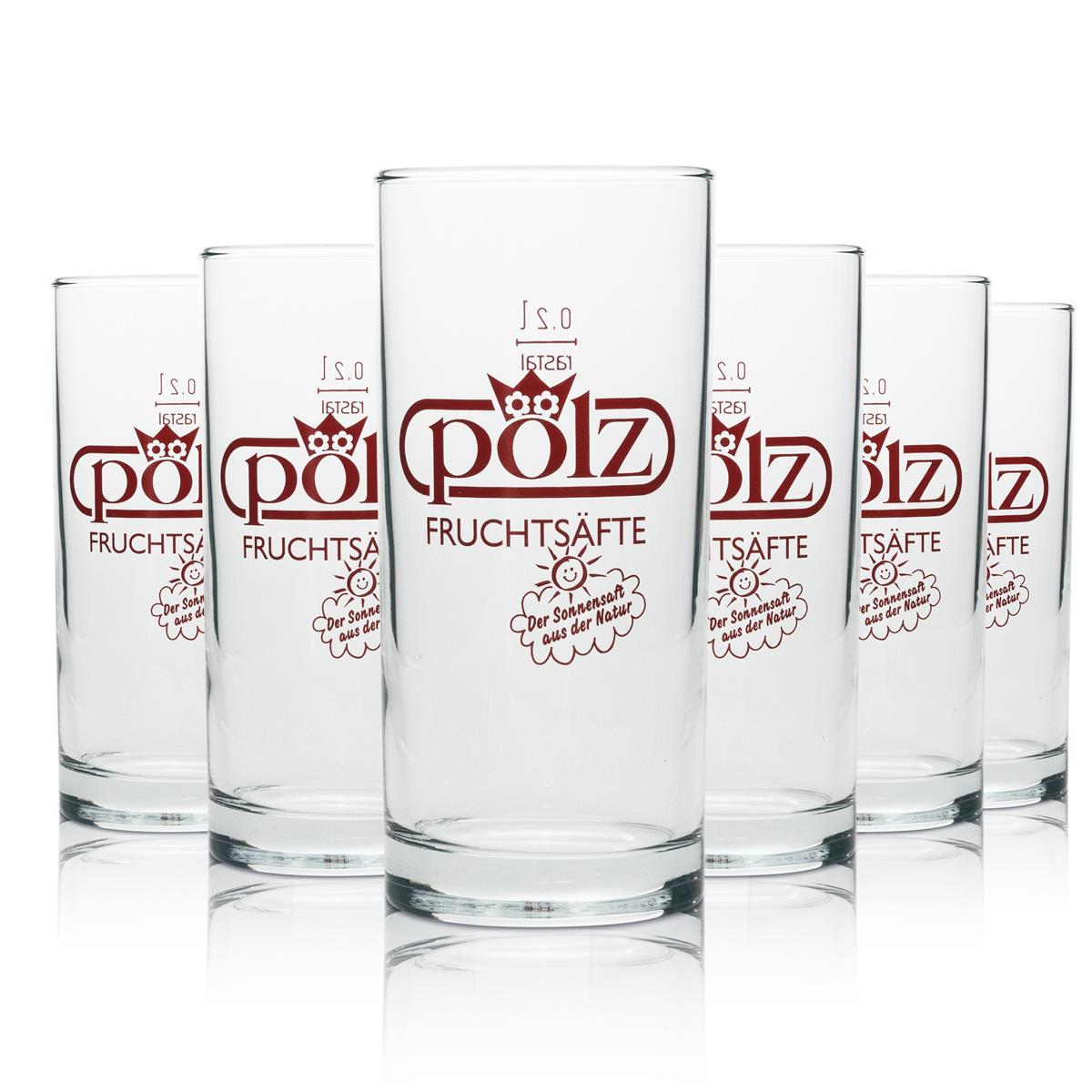 6x Pölz Saft Glas 0,2l rote Schrift