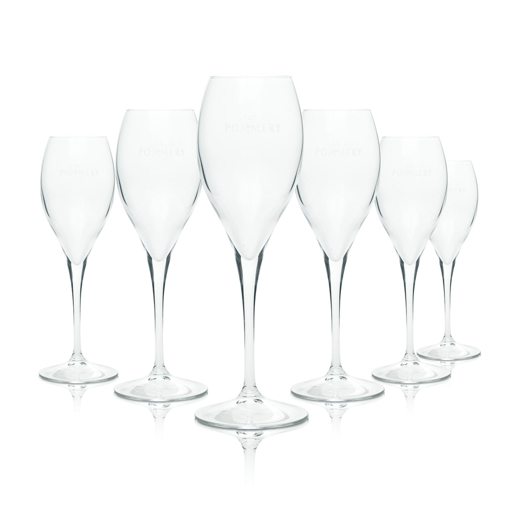 6x Pommery Champagner Glas 0,1l Flöte Sekt Gläser Prosecco Flute Stielglas Bar