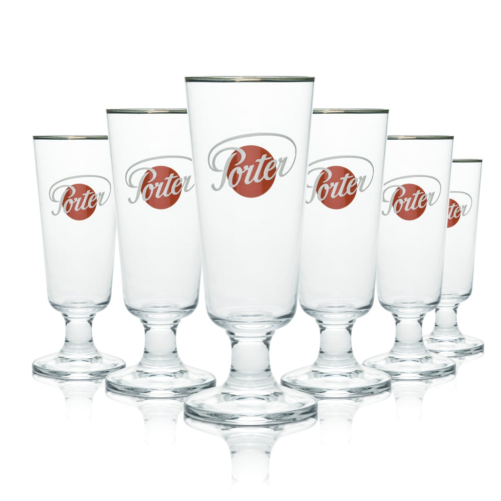 6x Porter Glas 0,3l Bier Pokal Tulpe Gläser Silberrand Brauerei Schwarz Dunkel