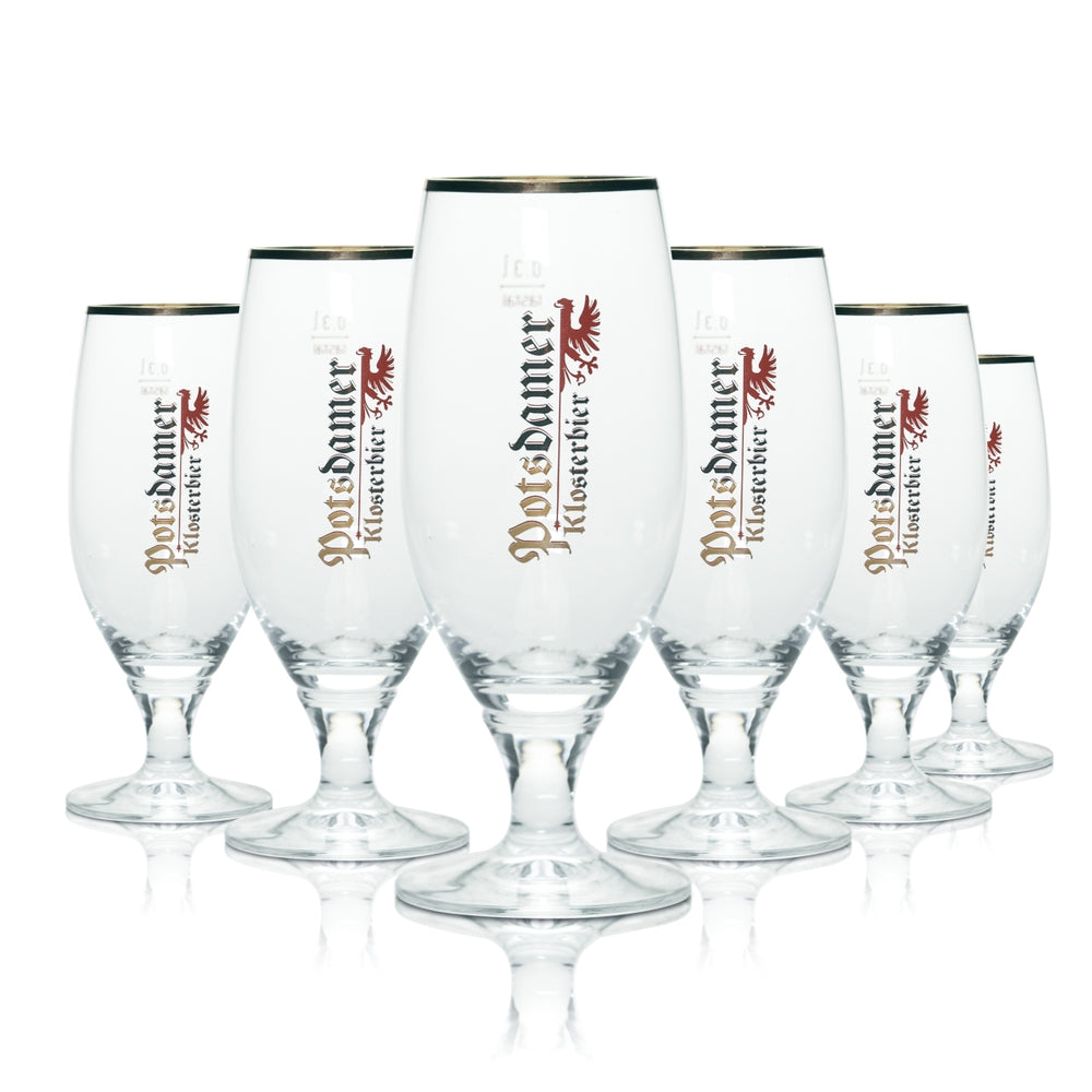 6x Potsdamer Klosterbier Glas 0,3l Bier Pokal Pils Tulpe Gläser Goldrand Gastro