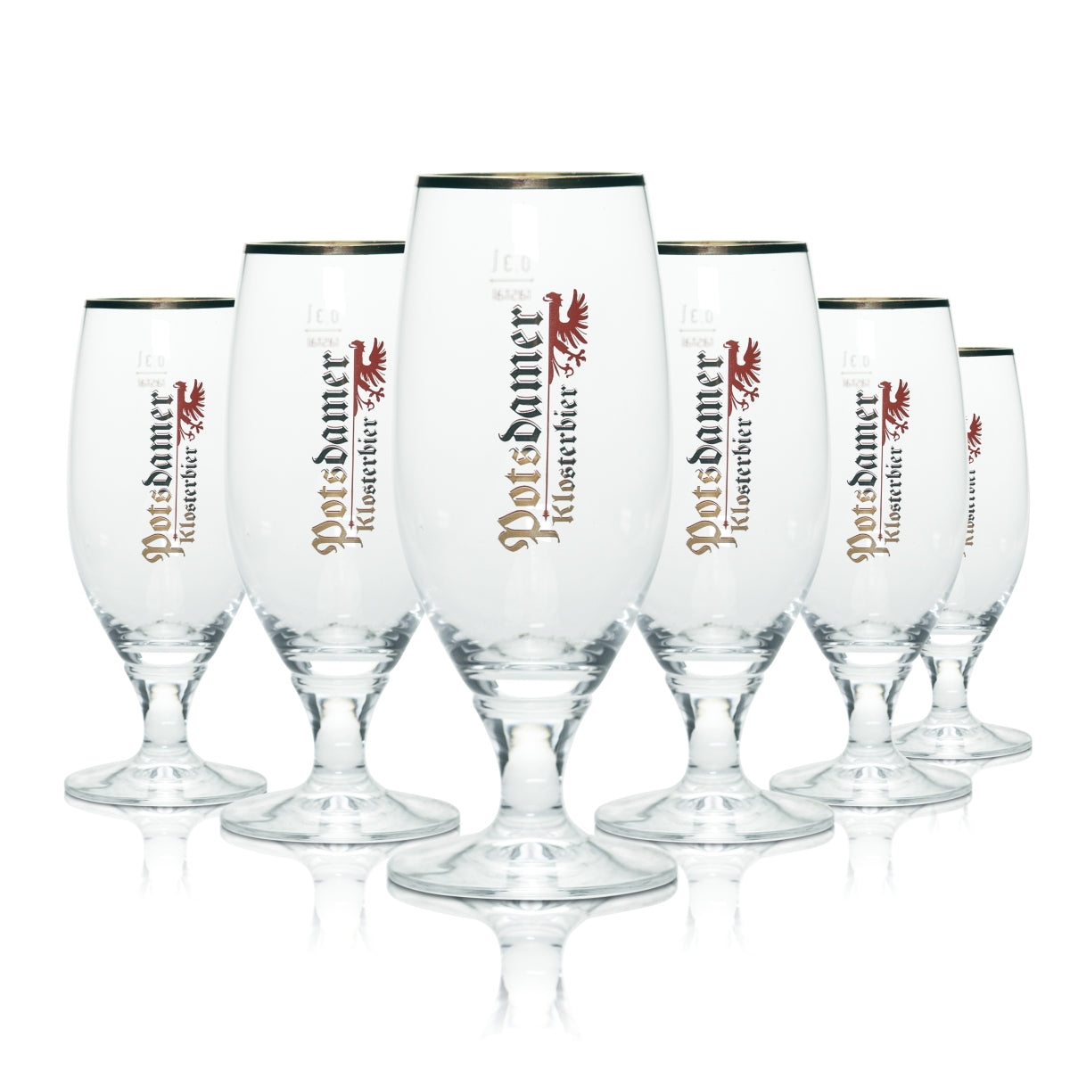 6x Potsdamer Klosterbier Glas 0,3l Bier Pokal Pils Tulpe Gläser Goldrand Gastro