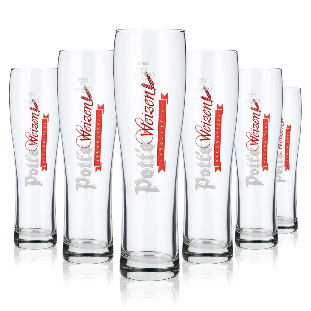 6x Potts Bier Glas 0,5l Weissbierglas Weizenglas Biergläser alkoholfrei