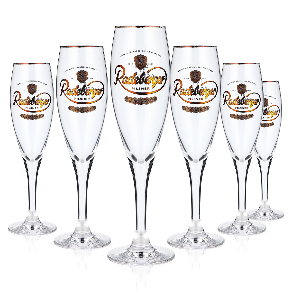 6x Radeberger Bier Glas Empfangsglas Probierglas 0,1l Pokal Goldrand Sahm