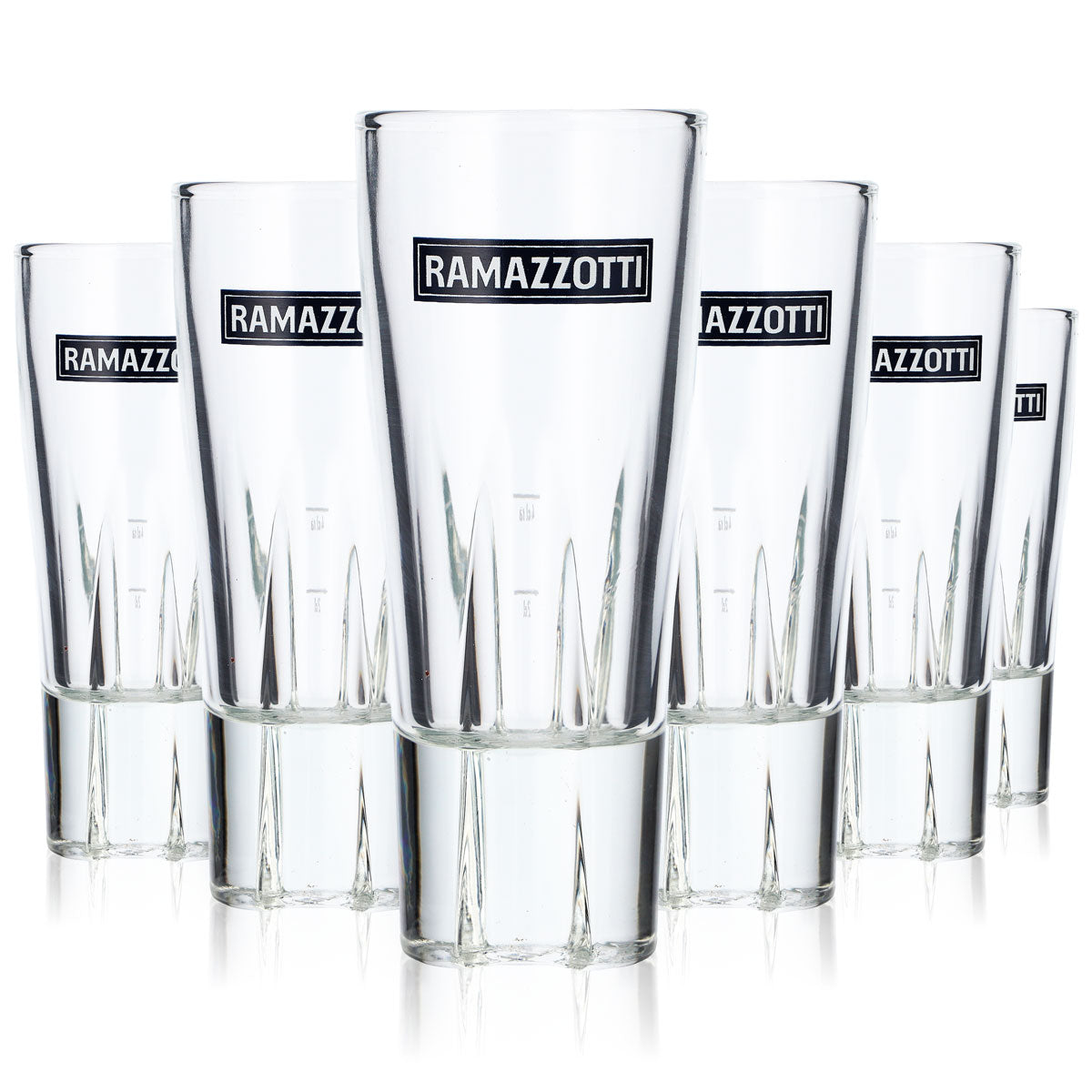 6 Ramazzotti Likör Glas 0,15l Longdrinkglas Logo Waagerecht oben neu + 6 Stirrer