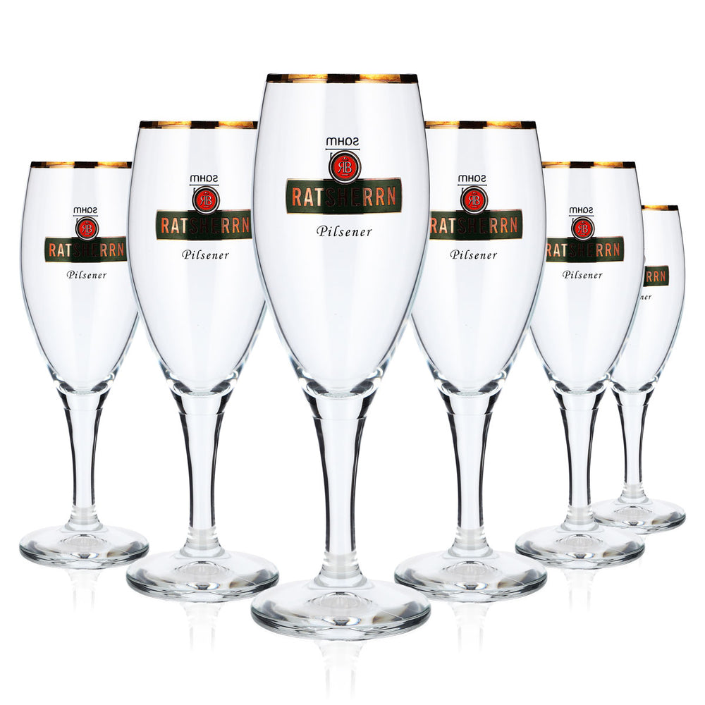 6x Ratsherrn Bier Glas 0,2l Pokalglas Pilsener grünes Logo Goldrand (6er Set)
