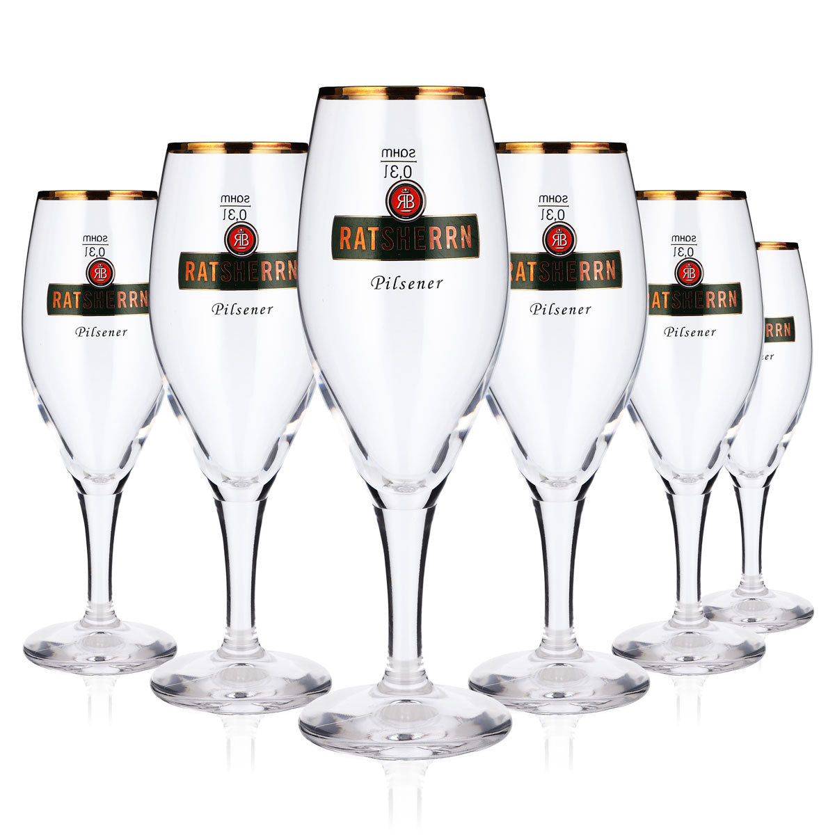 6x Ratsherrn Bier Glas 0,3l Pokalglas grünes Logo Pilsener Goldrand (6er Set)