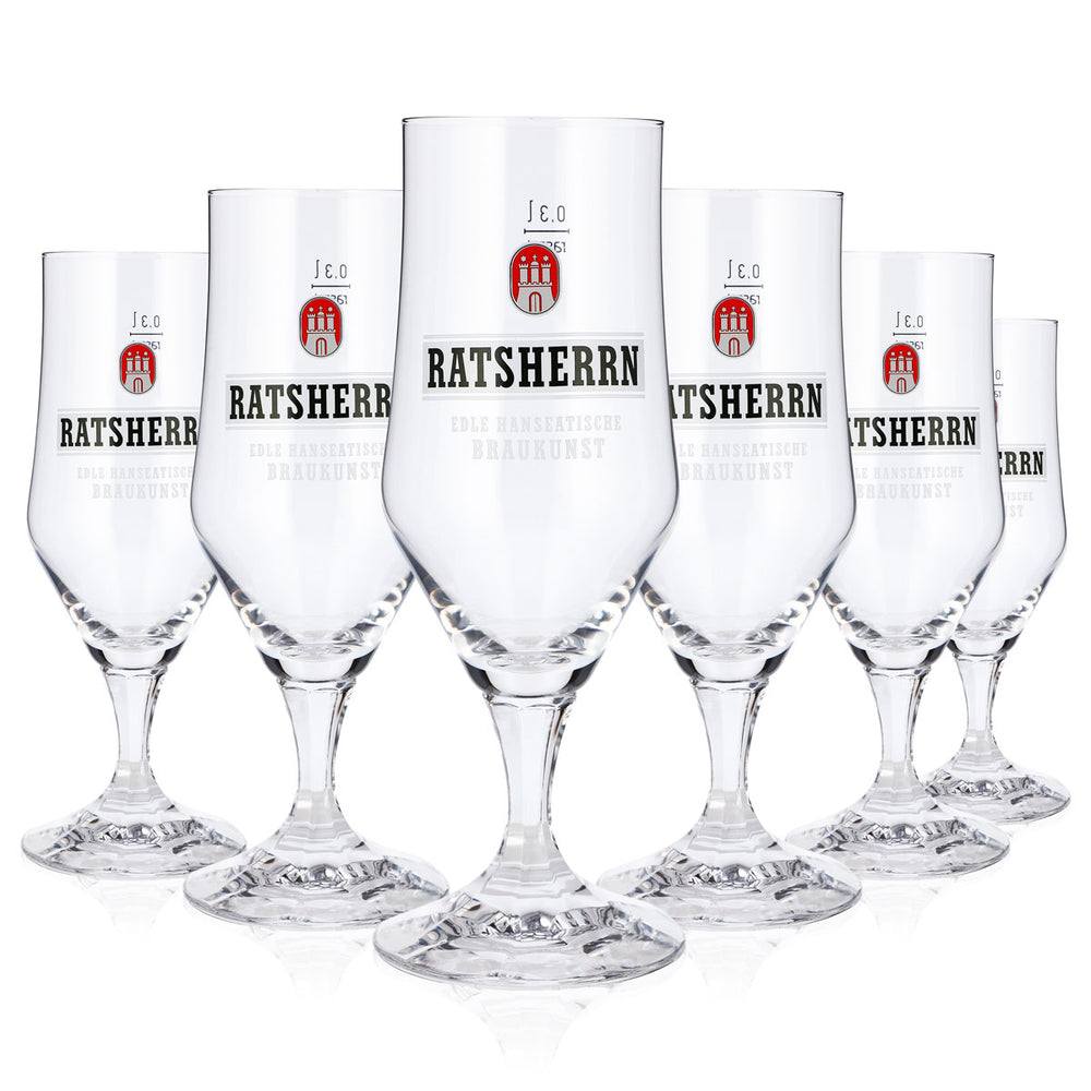 6x Ratsherrn Bier Glas 0,3l Pokalglas weißes Logo Rastal Bierglas Pint (6er Set)