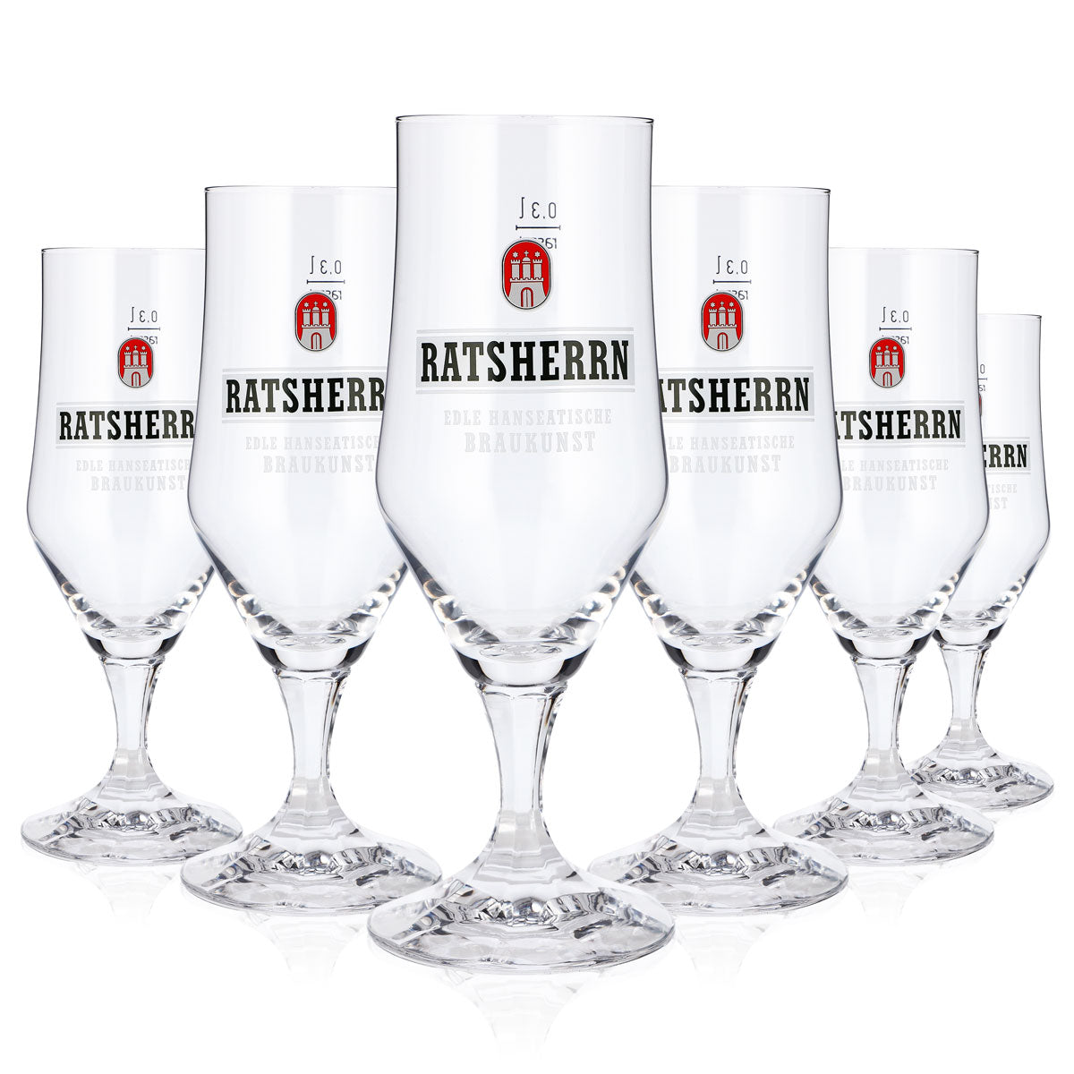 6x Ratsherrn Bier Glas 0,3l Pokalglas weißes Logo Rastal Bierglas Pint (6er Set)