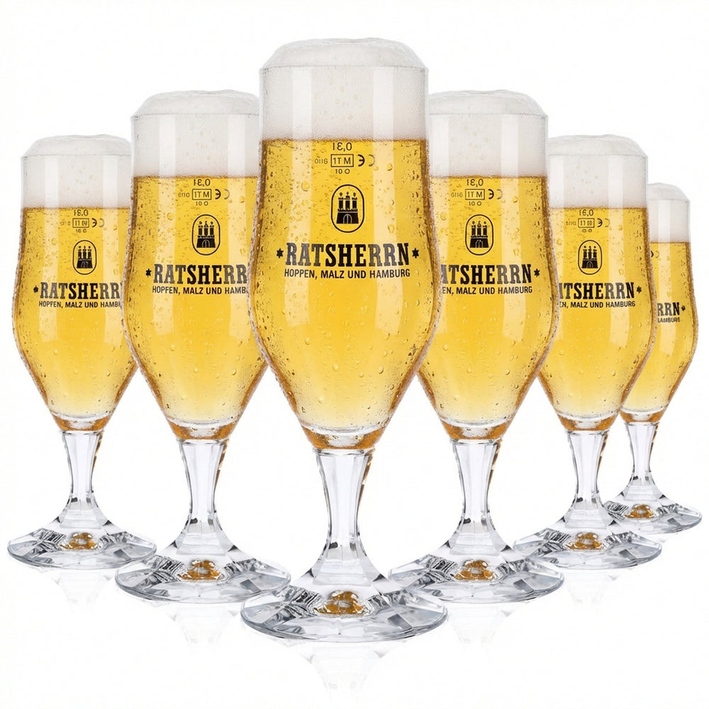 6x Ratsherrn Glas 0,3l Hammerburg Bier Tulpe Pokal Gläser Set Brauerei Hamburg