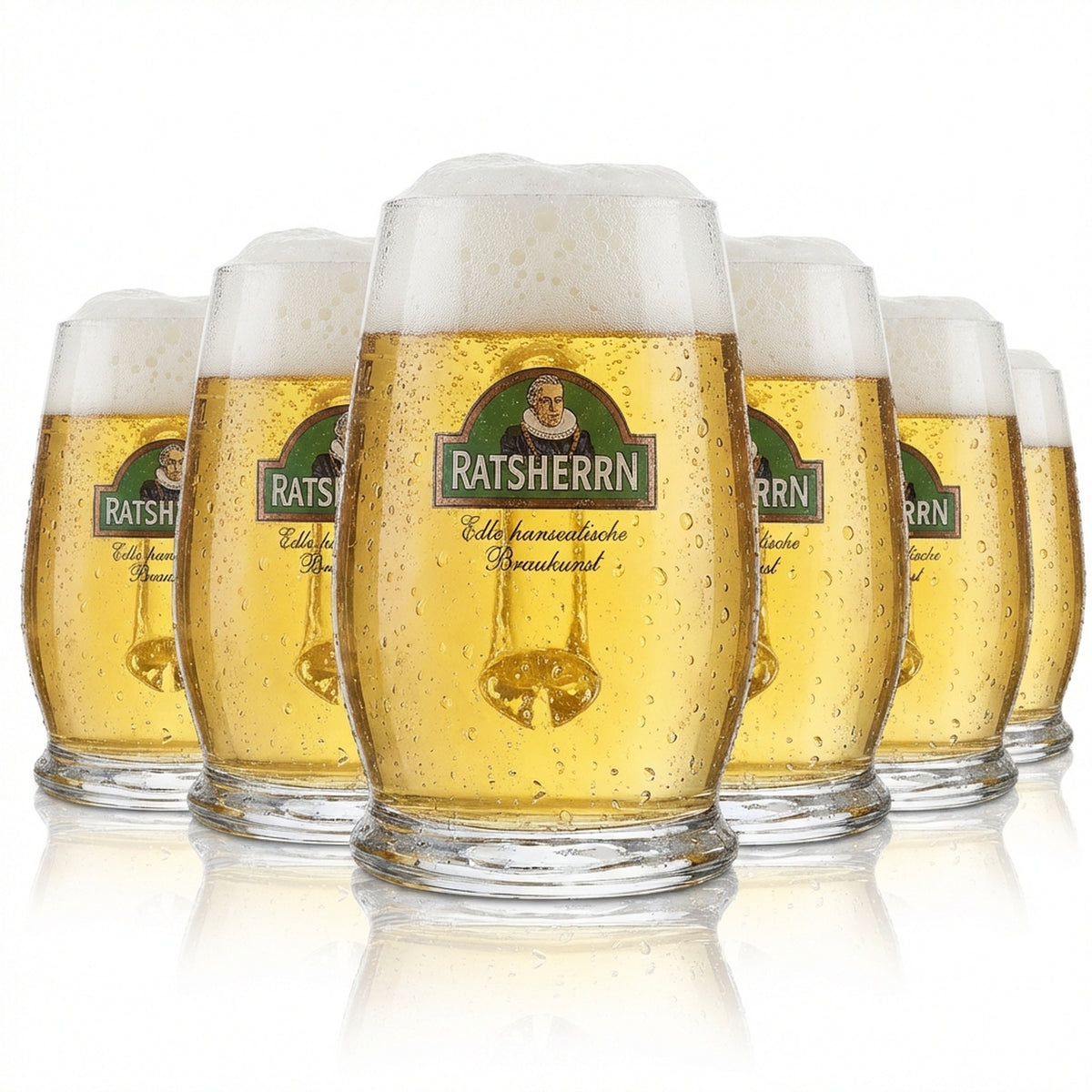 6x Ratsherrn Glas 0,4l Bierkrug Humpen Seidel Gläser Set Brauerei Gastro Eiche