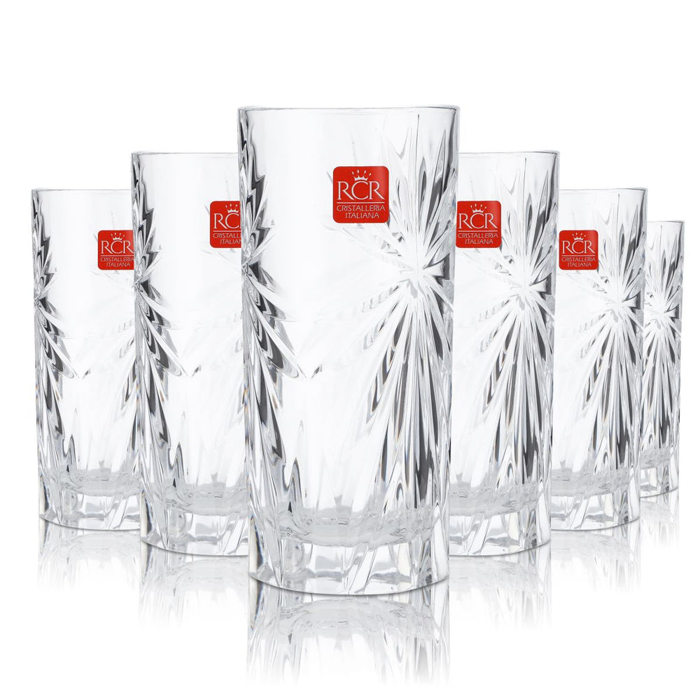 6x RCR Glas 0,36l Longdrinkglas Tumbler Kontur Reliefglas Cocktailglas Aperitif
