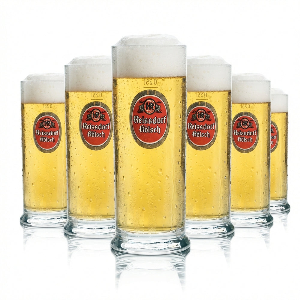 6x Reissdorf Bier Glas 0,25l Kölsch Stange Becher Gläser Köln Kölschglas Brauer
