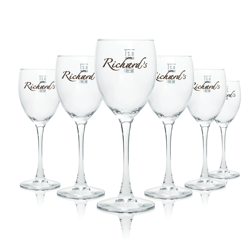 6x Richard´s Wein Glas Weißwein 0,2l Kelch Stiel Gläser Cocktail Longdrink Bar