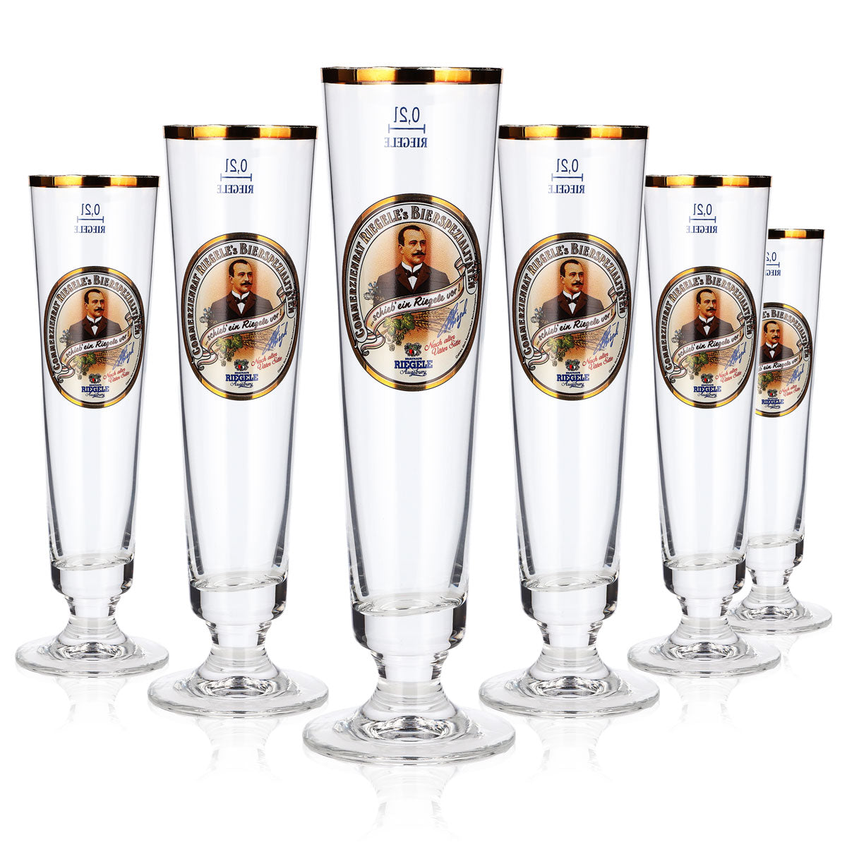 6x Riegele Bier Glas 0,2l Pokal Porträt auf Logo rc