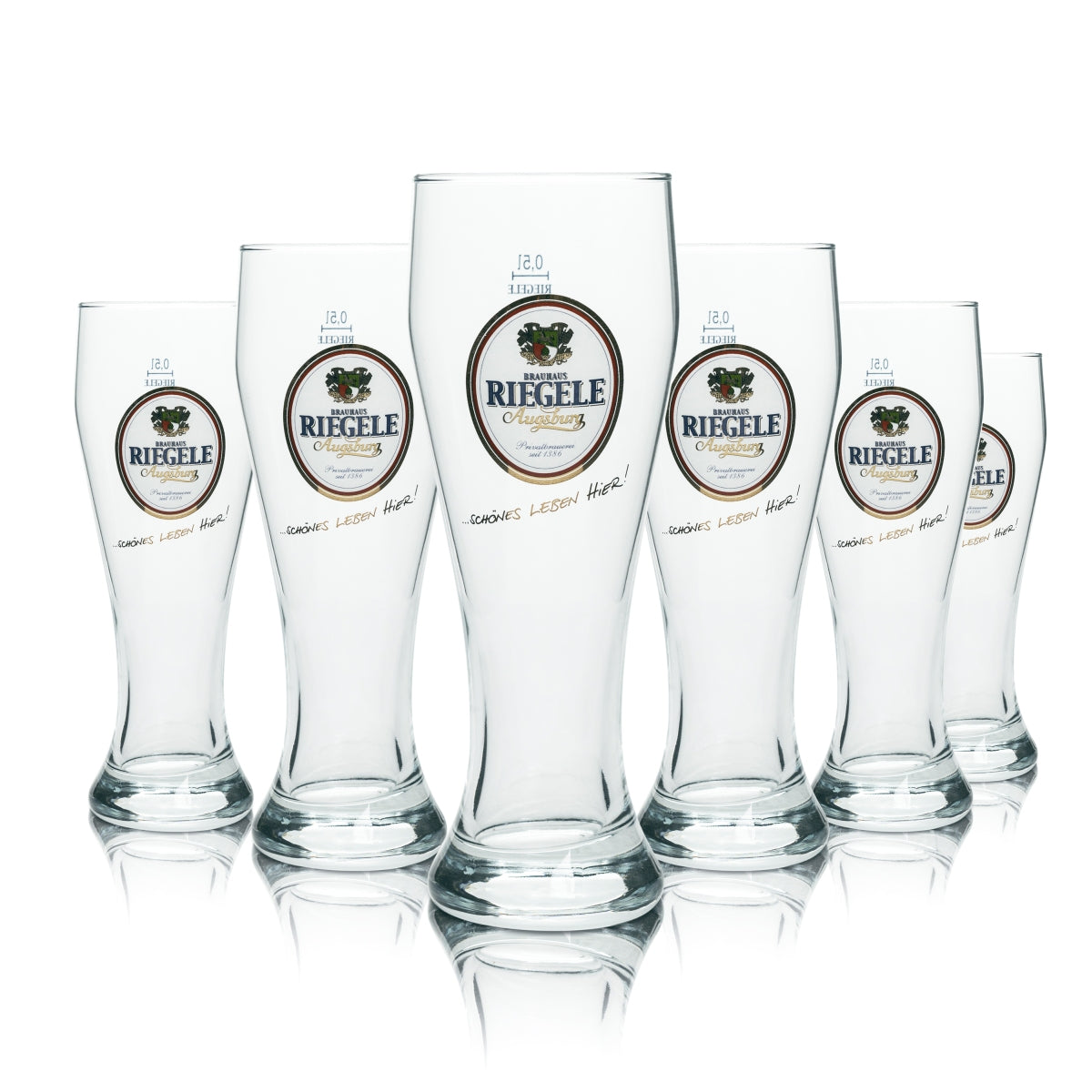 6x Riegele Bier Glas 0,5l Weißbier Gläser Hefe Weizen Augsburg Brauerei Beer Bar