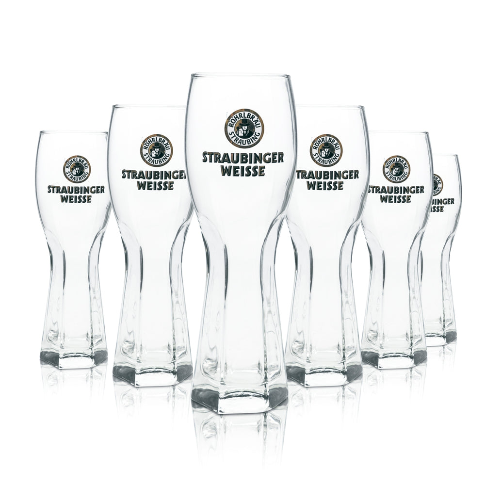 6x Röhrlbräu Weißbierglas 0,5l Hefe Weizen Kontur Gläser Straubing Gastro Bayer