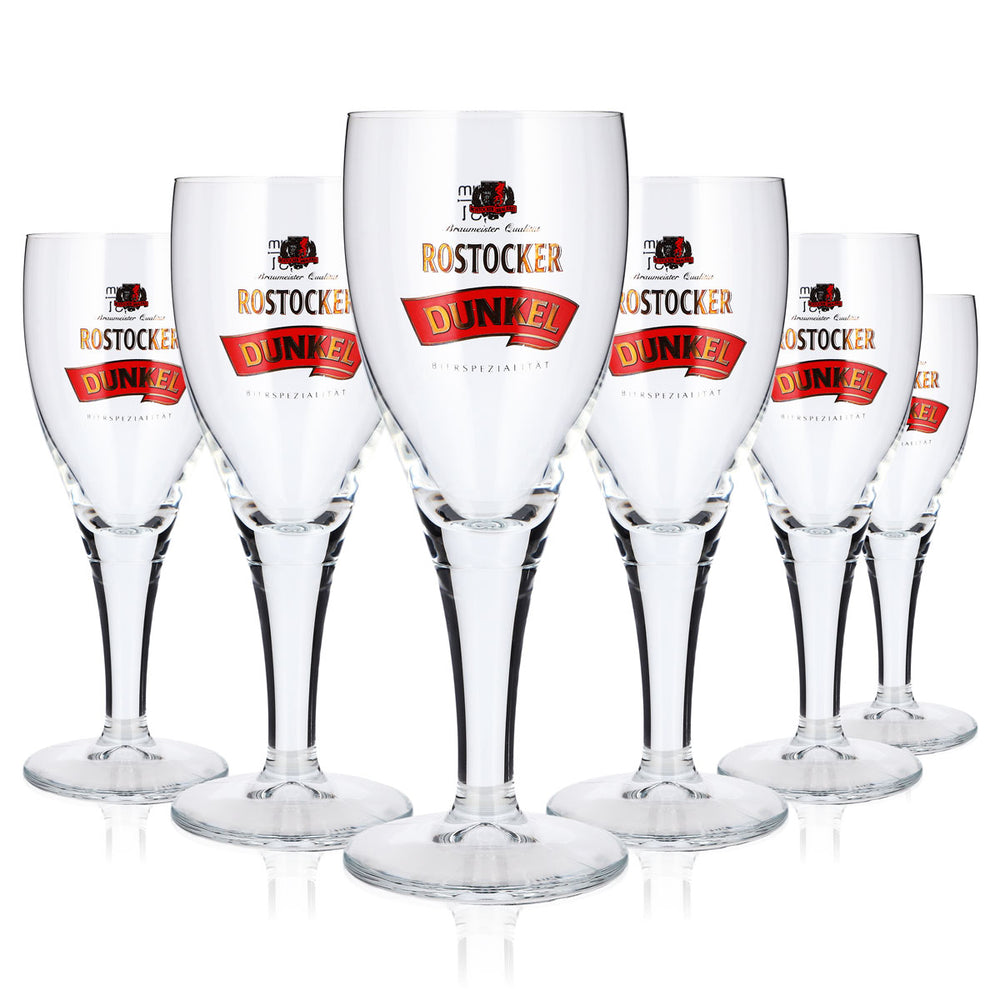6x Rostocker Bier Glas 0,3l Pokal Dunkel rotes Logo Sahm