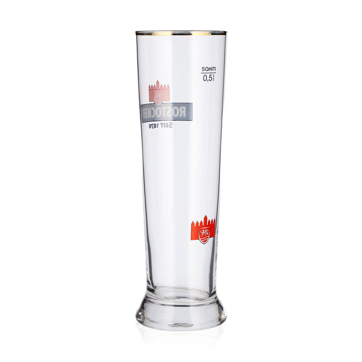 6x Rostocker Bier Glas 0,5l Pokal rotes Burg Logo Goldrand Sahm – Ansicht 5