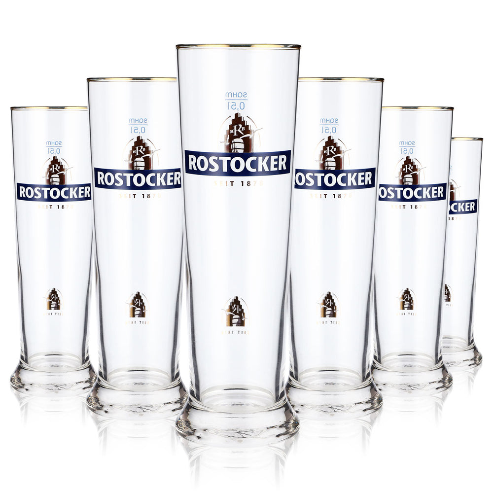 6x Rostocker Bier Glas Biergläser 0,5l Pokalgläser mit Goldrand