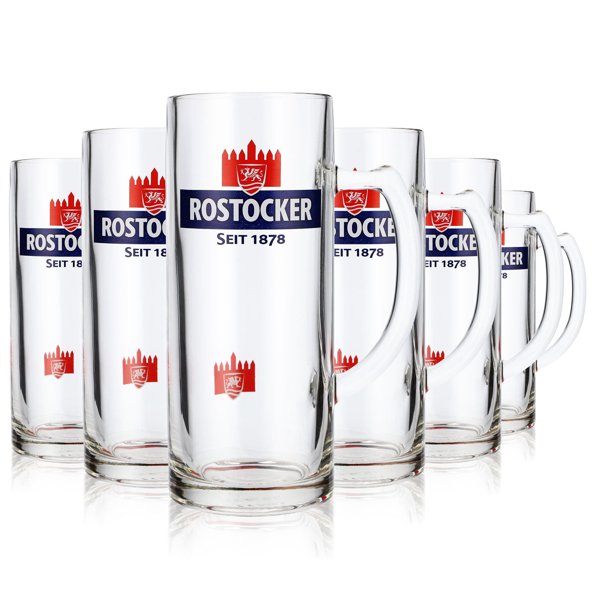 6x Rostocker Bier Glas Krug Bierkrüge 0,5l Exclusiv-Gutsherren Seidel Rastal