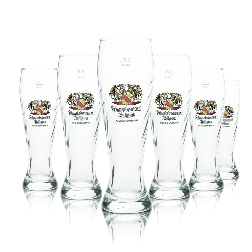 6x Rothaus Staatsbrauerei Bier Glas 0,3l Weißbier Hefe Weizen Gläser Relief Beer