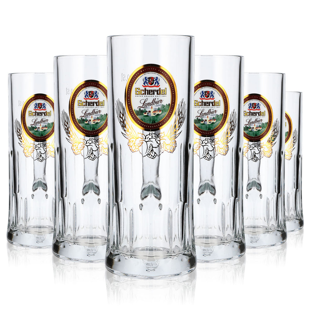 6x Scherdel Bier Glas Bierseidel 0,5l Krug goldene Verzierung Relief