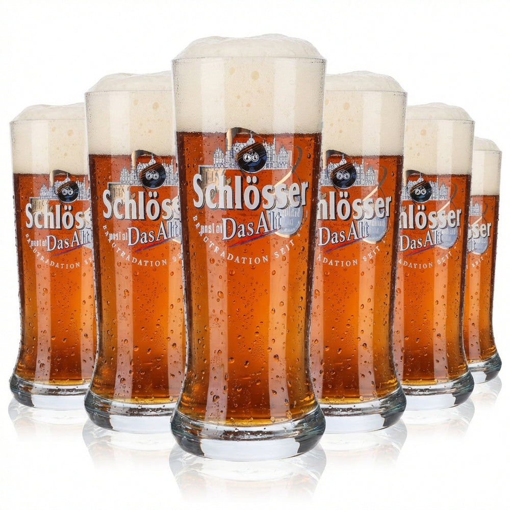 6x Schlösser Alt Bier Glas 0,25l Gläser Stange Becher "10 Jahre"