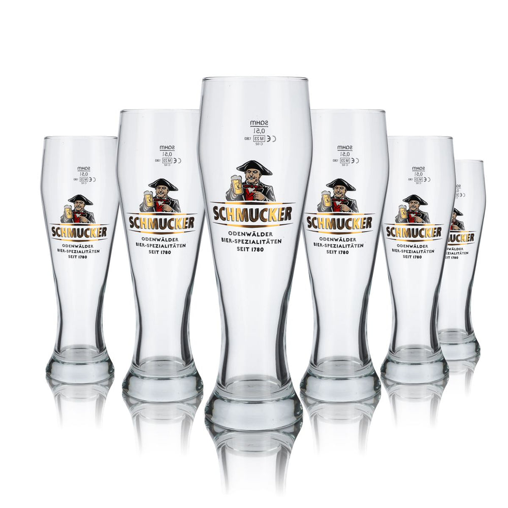 6x Schmucker Glas 0,5l Weißbierglas Hefeweizen Gläser Set Odenwälder Brauerei