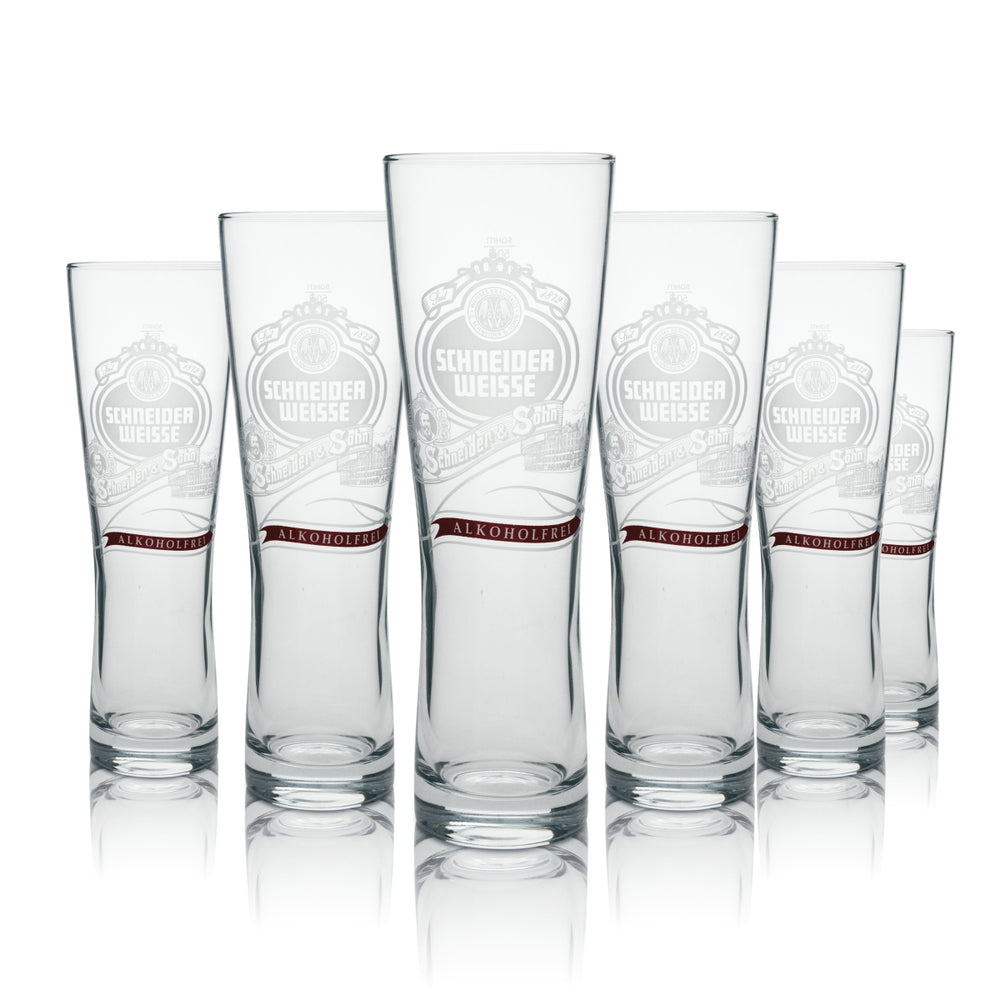 6x Schneider Weisse Bier Glas Weißbier Alkoholfrei rote Schrift quer 0,5l Sahm