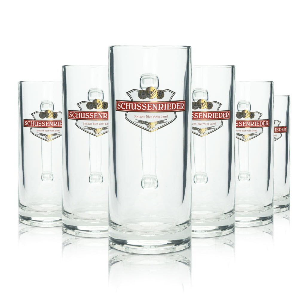 6x Schussenrieder Bier Glas 0,5l Krug Gutsherren Seidel Henkel Gläser Humpen