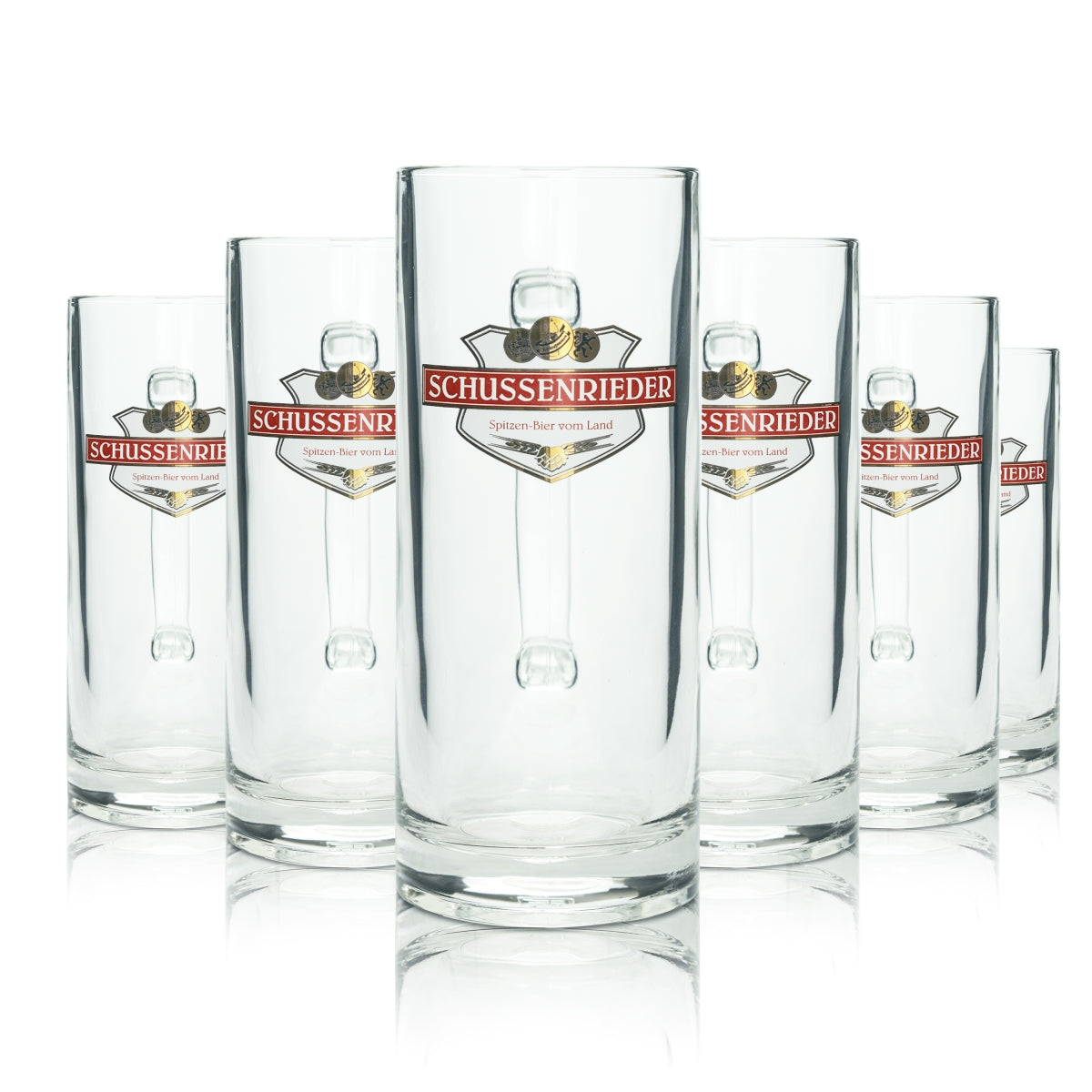 6x Schussenrieder Bier Glas 0,5l Krug Gutsherren Seidel Henkel Gläser Humpen