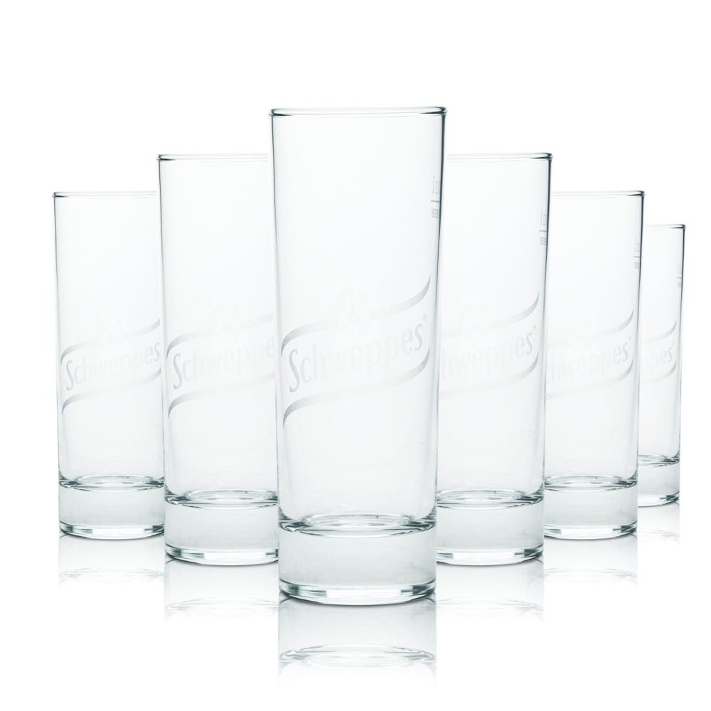 6x Schweppes Glas 0,2l Longdrink Becher Gläser Limo Softdrink Gastro Geeicht