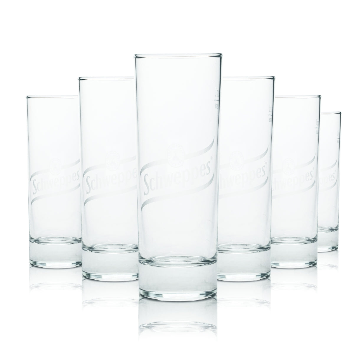 6x Schweppes Glas 0,2l Longdrink Becher Gläser Limo Softdrink Gastro Geeicht