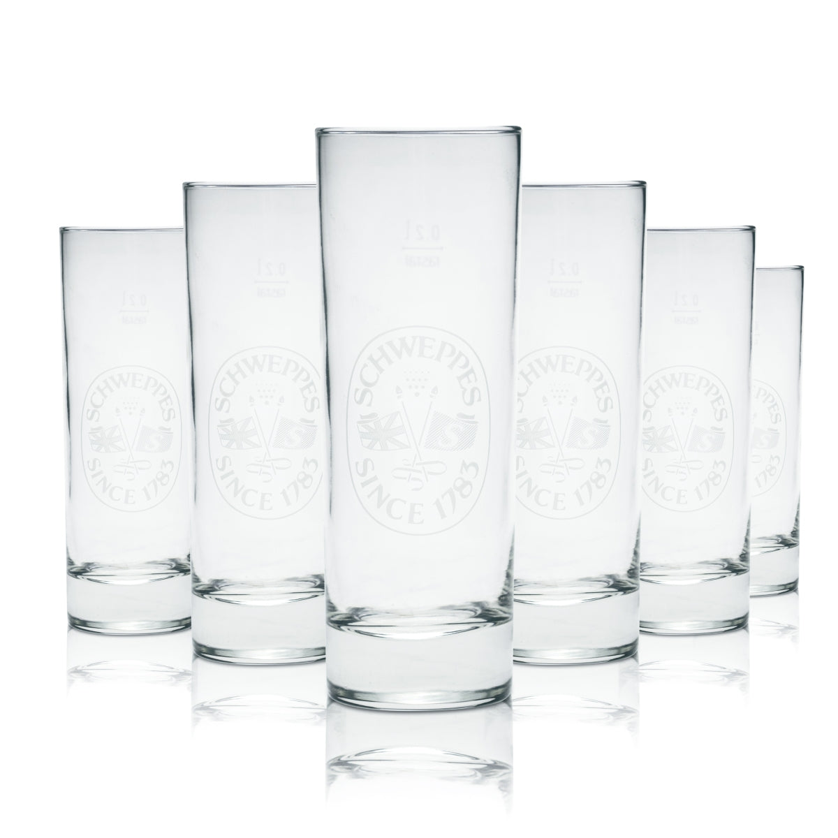 6x Schweppes Glas 0,2l Softdrink Limo Gläser Becher Stange Geeicht Retro Tonic