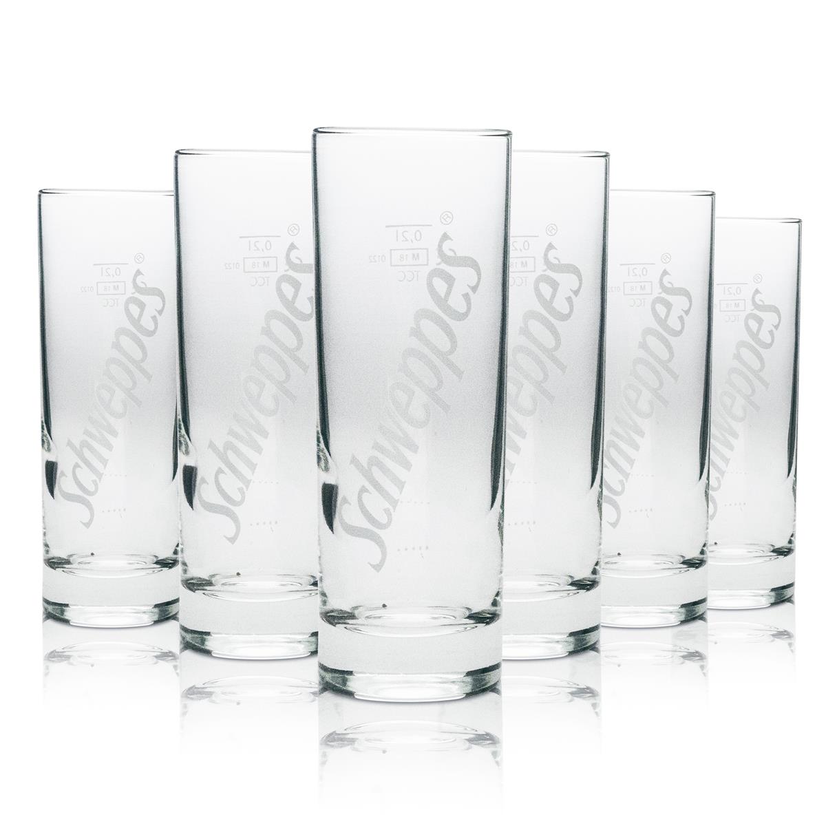 6x Schweppes Softdrink Glas Longdrink rund weiße Schrift