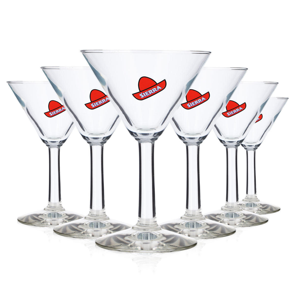 6x Sierra Tequila Glas 0,15l Martiniglas Logo roter Hut durobor