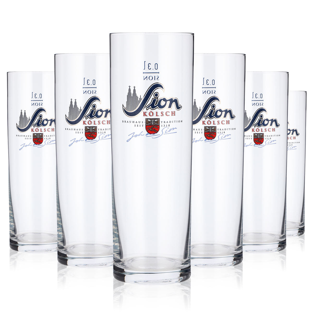 6x Sion Bier Glas 0,3l Kölschglas John Sion Logo Stange Kölner (6er Set)