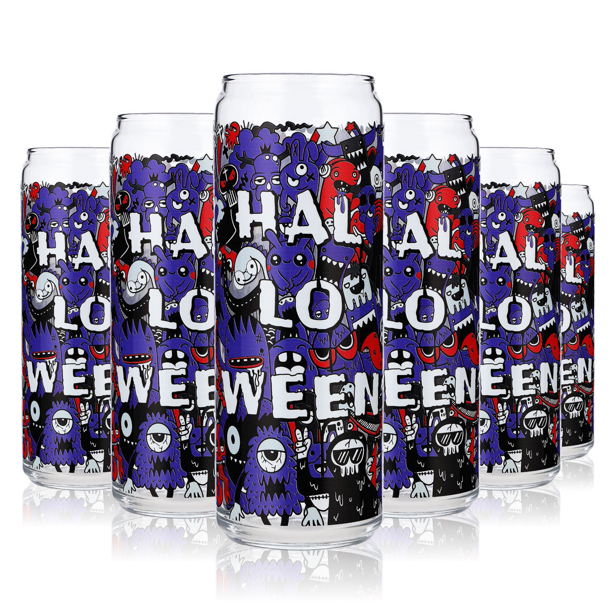 6x Sipply Trinkglas mit Halloween-Motiv Doodle Lila als UV-Druck Can Glass 370ml