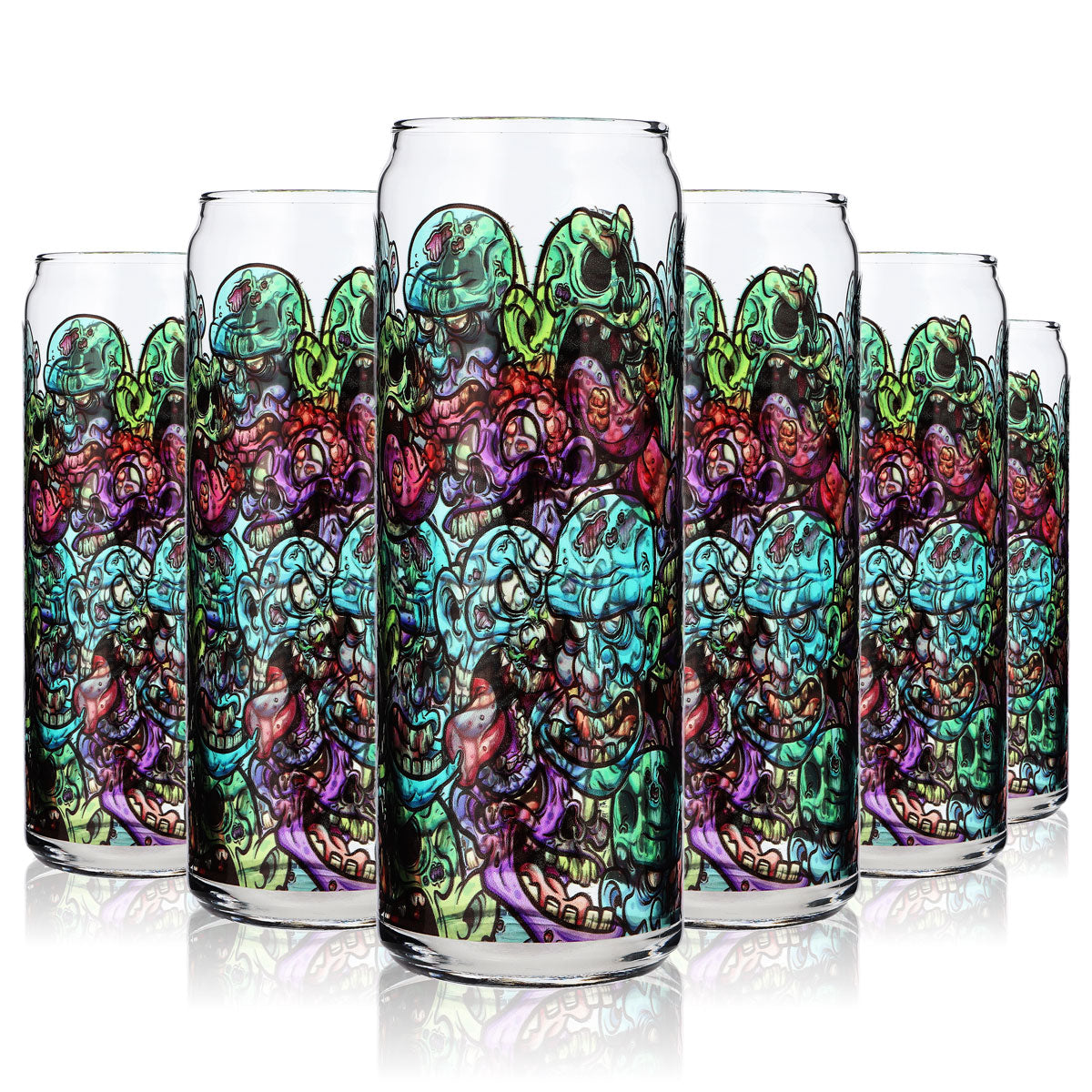 6x Sipply Trinkglas mit Halloween-Motiv Doodle Zombie Icons als UV-Druck Can Glass 370ml