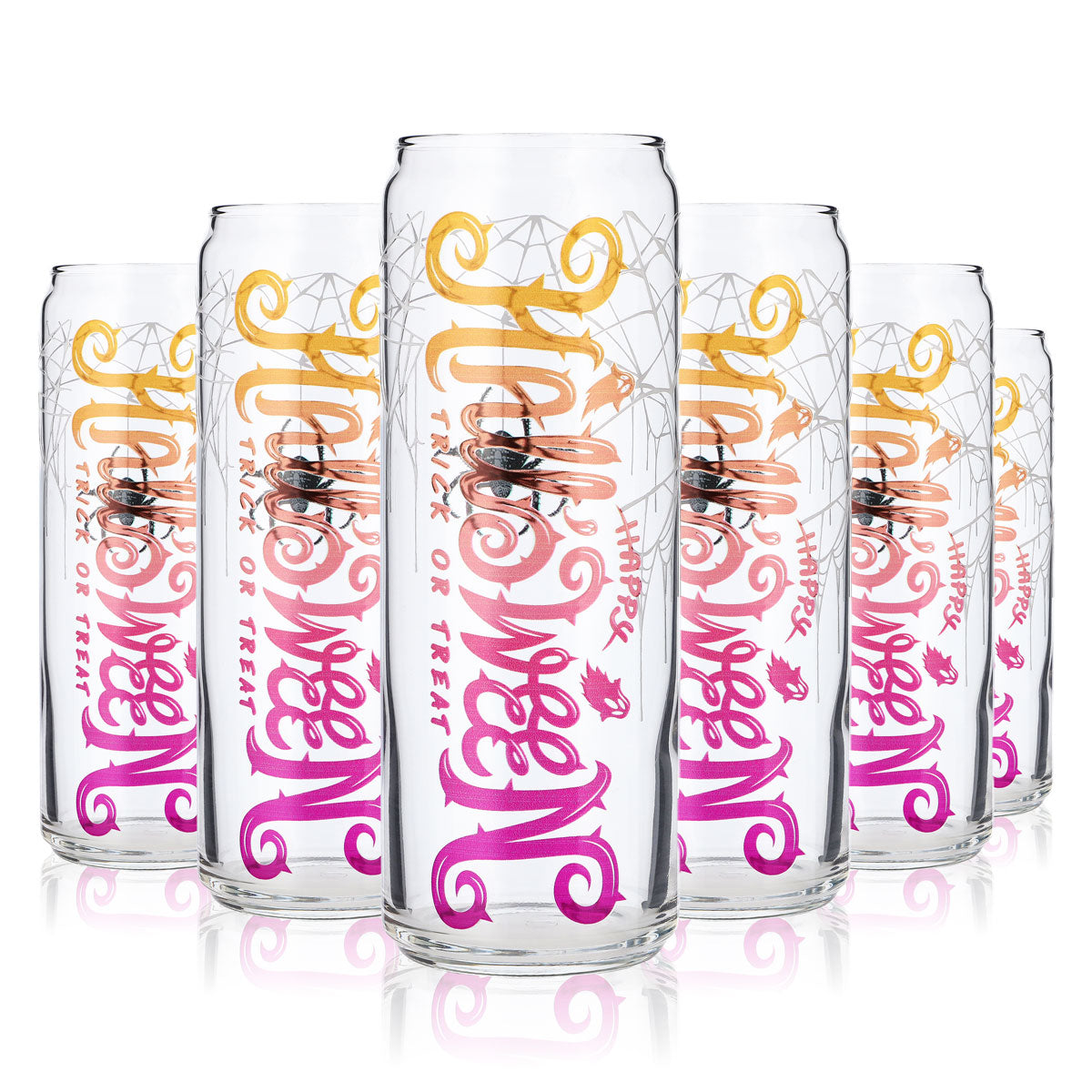 6x Sipply Trinkglas mit Halloween-Motiv Spinne als UV-Druck Can Glass 370ml