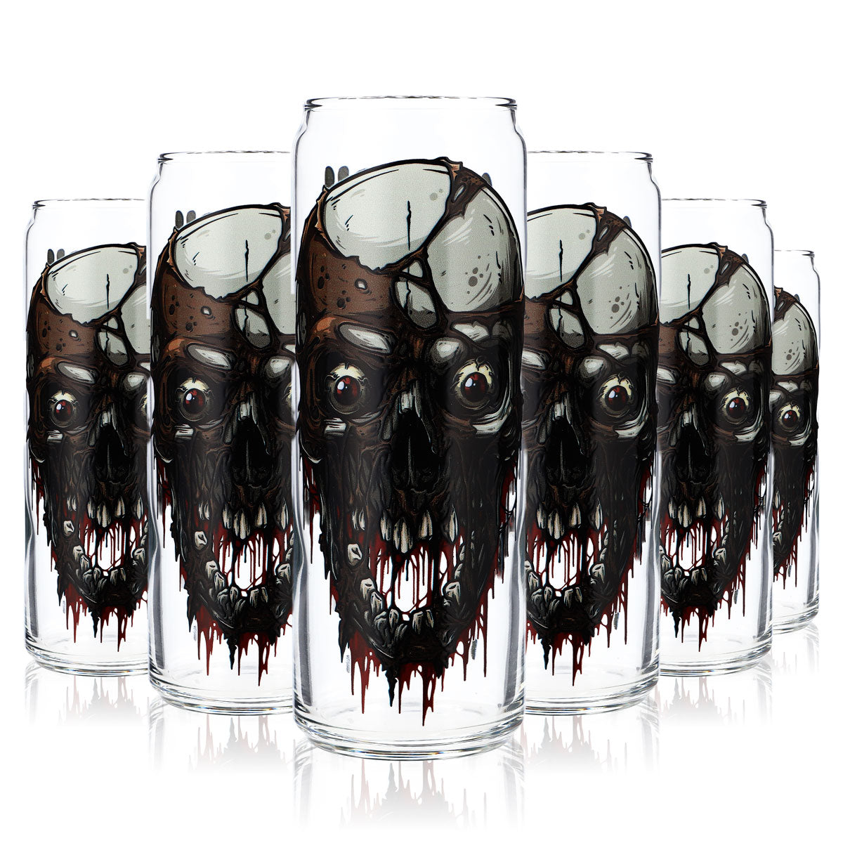 6x Sipply Trinkglas mit Halloween-Motiv Totenkopf XL als UV-Druck Can Glass 370ml