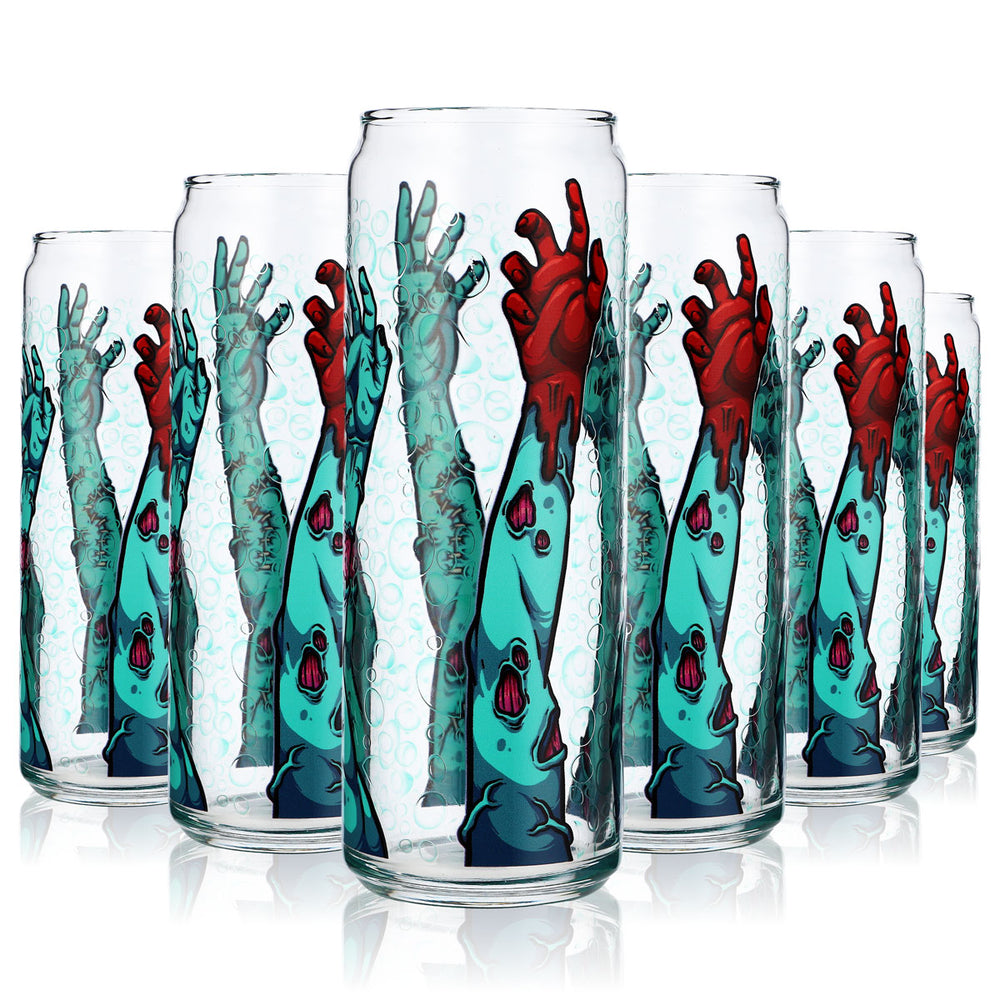 6x Sipply Trinkglas mit Halloween-Motiv Zombie Arms als UV-Druck Can Glass 370ml