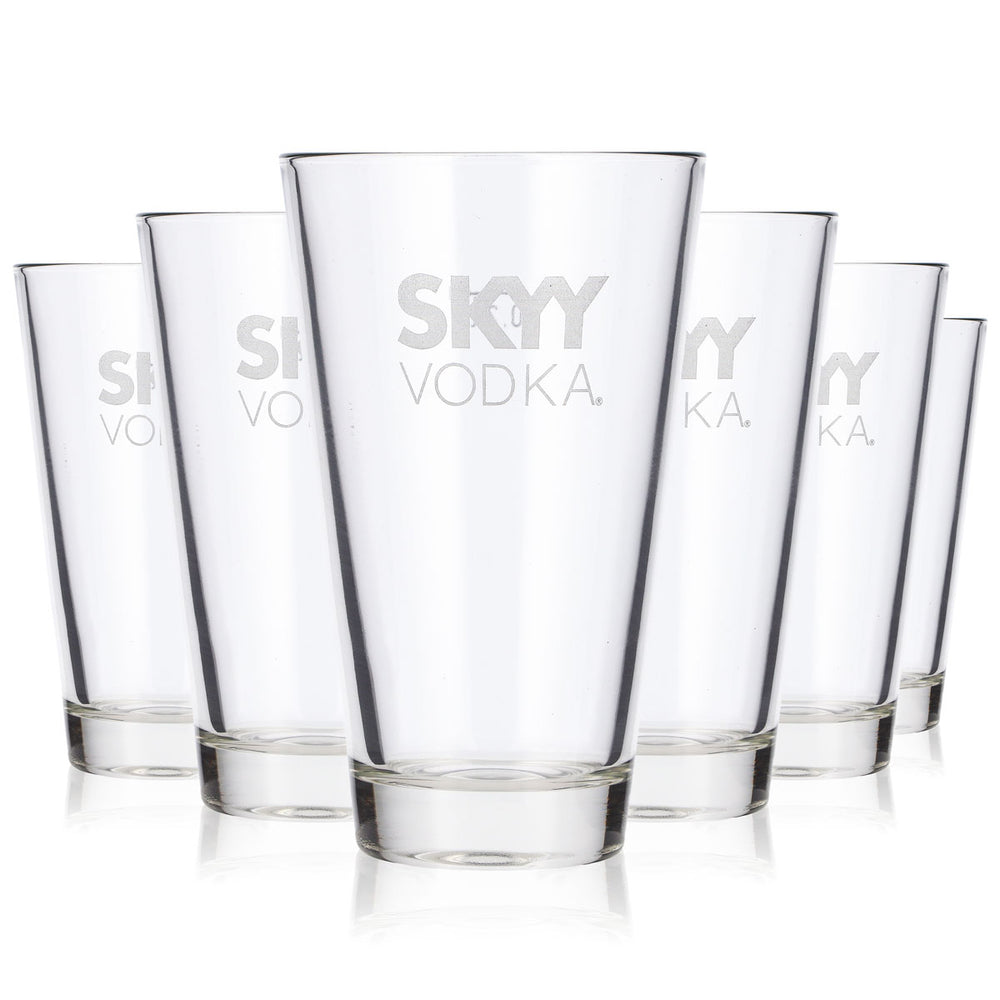 6x Skyy Vodka Glas 0,2l Longdrink weißes Logo