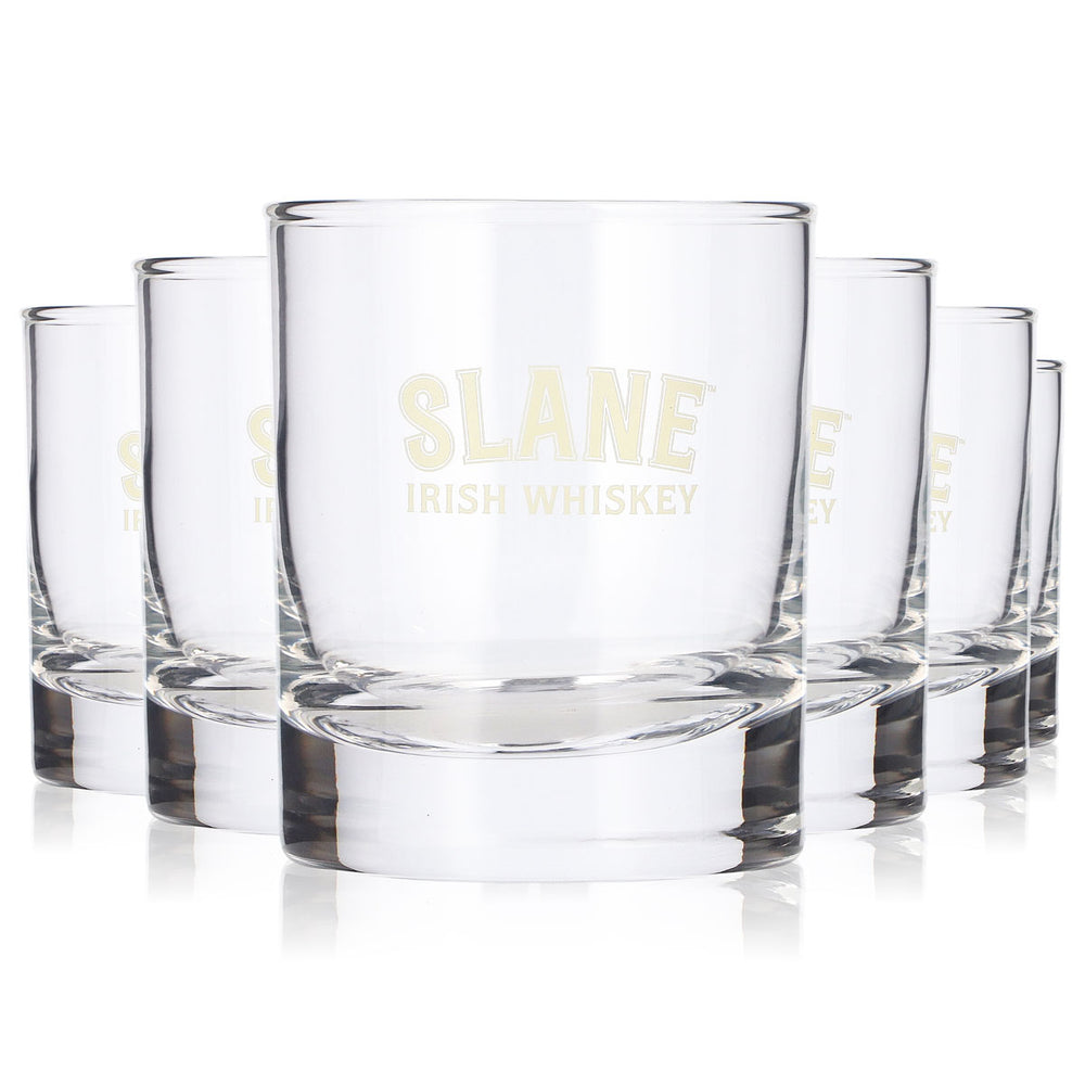 6x Slane Whiskey Glas 0,2l Tumbler Gelbes Logo Rocks Whiskyglas
