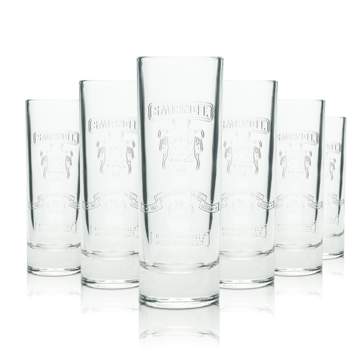 6x Smirnoff Vodka Glas 0,2l Longdrink Becher Relief Retro Logo Sammler Gläser