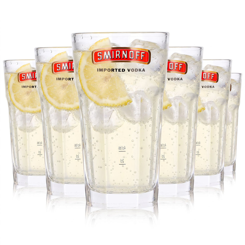 6x Smirnoff Vodka Glas 2cl + 4cl Longdrink imported Vodka rotes Logo