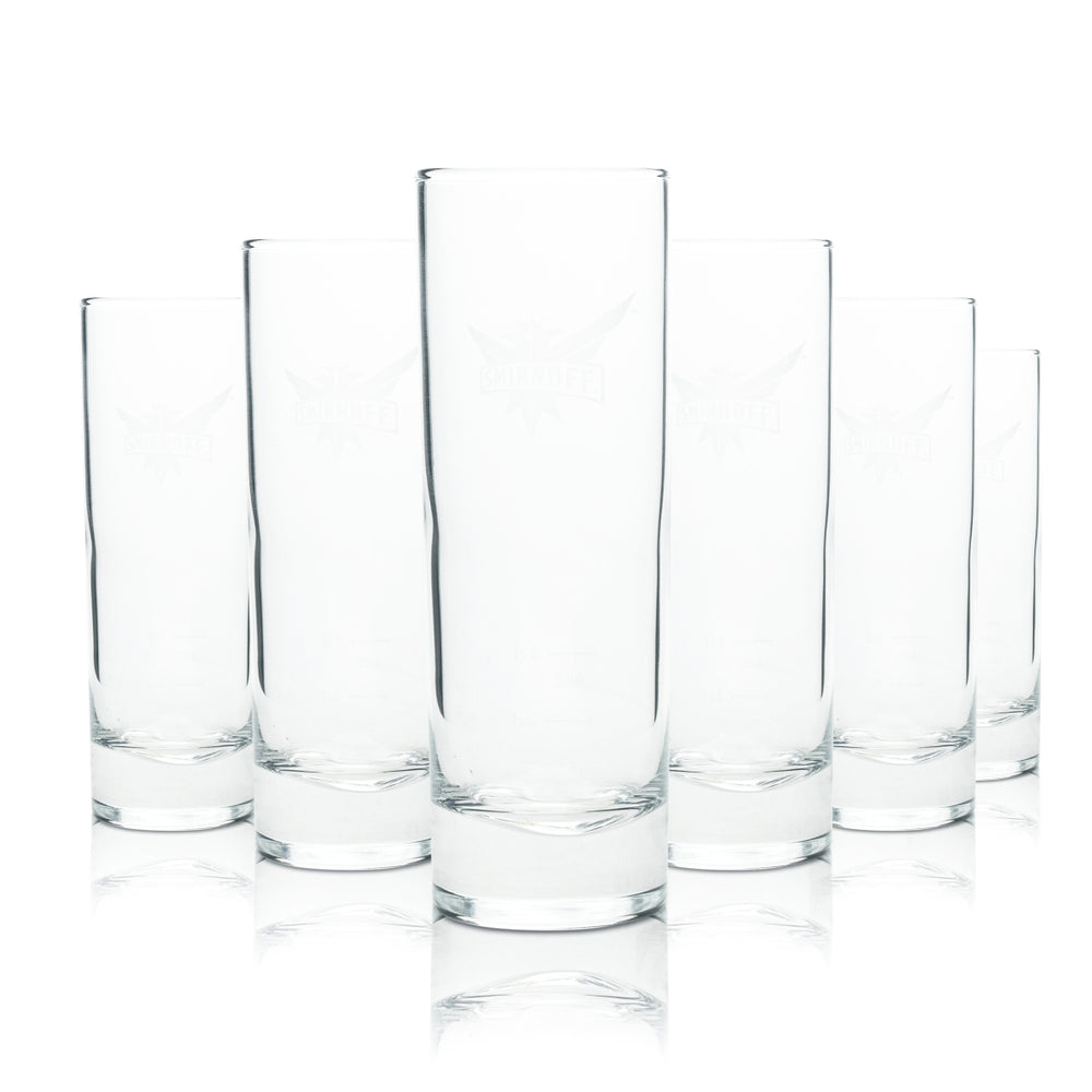 6x Smirnoff Vodka Glas Longdrink dünn Cocktail Gläser 2cl 4cl Eiche Gastro Bar