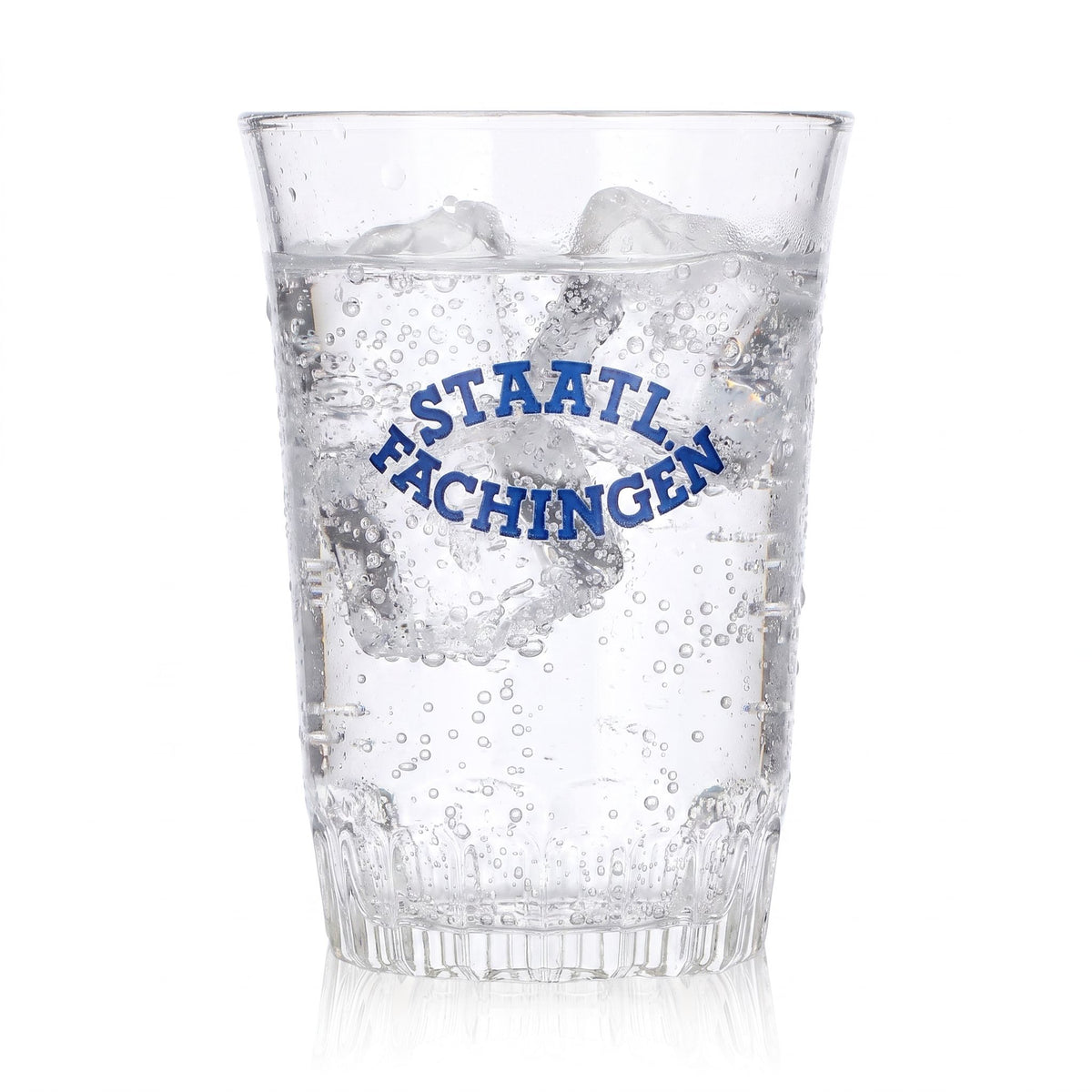 6x Staatl. Fachingen Wasser Glas 0,15l Becher blaues Logo Relief France – Ansicht 2