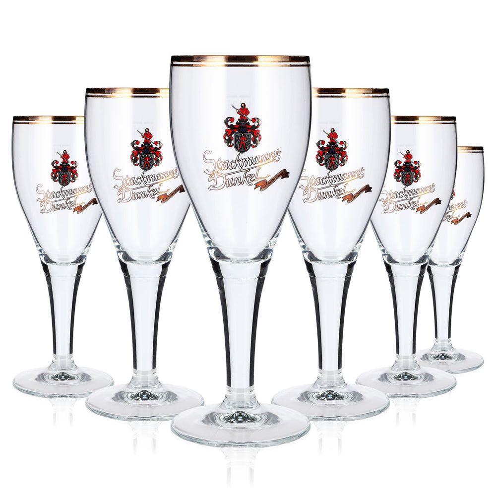 6x Stackmanns Bier Glas 0,3l Pokal Dunkel Doppel Goldrand Ritzenhoff
