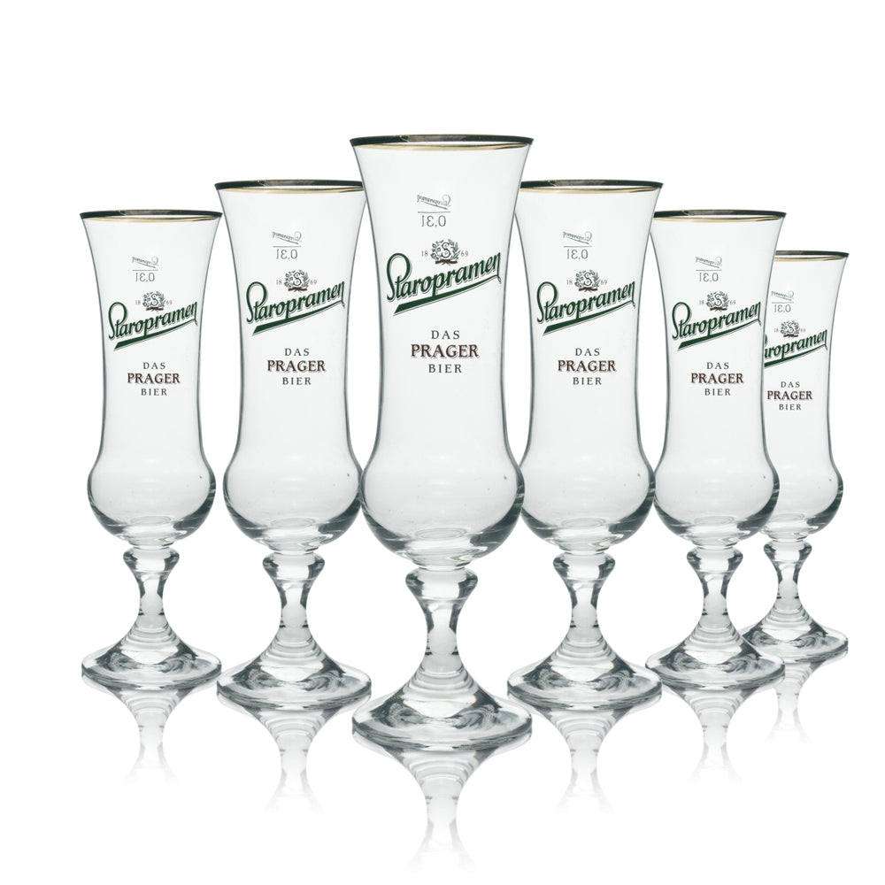 6x Staropramen Bier Glas Pokal "Das Prager Bier" 0,3l Goldrand